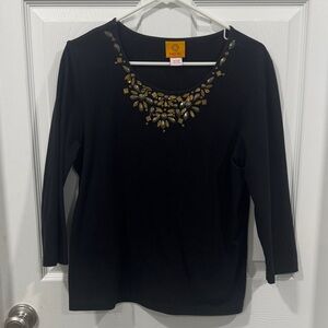 Ruby Rd. Black Blouse with Gold Detailing